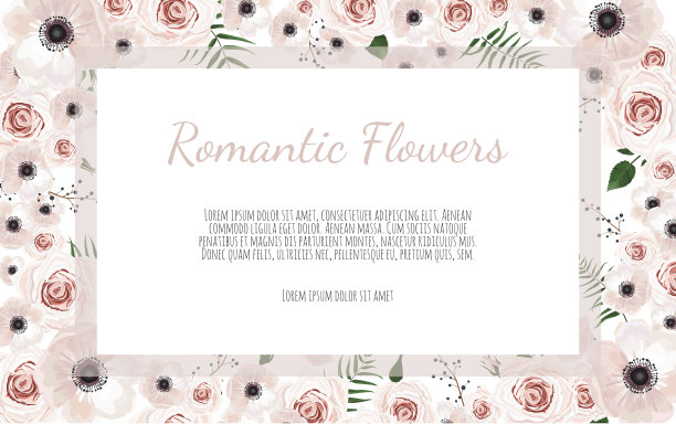 矢量花设计卡。问候，明信片婚礼邀请模板。优雅的框架与玫瑰和银莲花图片下载