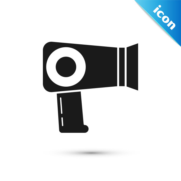 黑色电吹风图标孤立在白色背景。吹风机的迹象。头发干燥的象征。吹热空气。矢量图图片下载