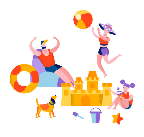 快乐的家庭在沙滩上放松玩球夏天图片下载