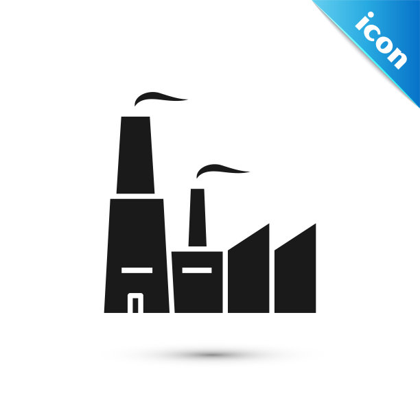 黑色工厂图标孤立在白色背景。工业建筑。矢量图图片下载