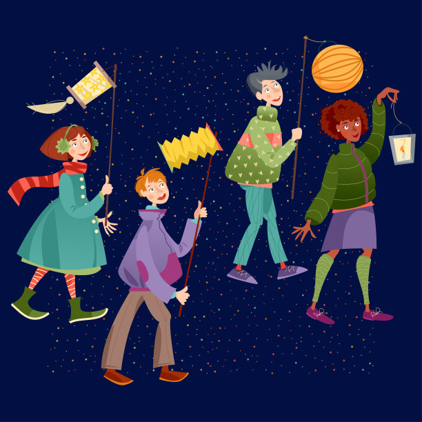 孩子们提着灯笼庆祝圣马丁节。Laternenumzug(灯笼游行)。图片下载