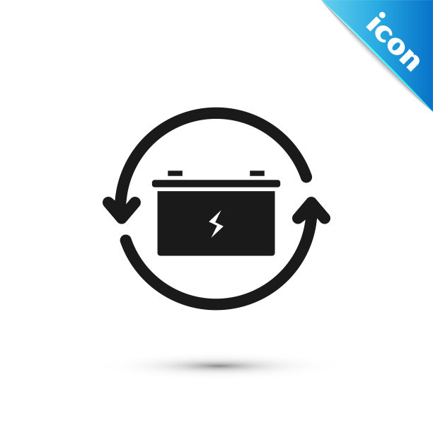 黑色电池与循环符号线图标隔离在白色背景。电池具有回收标志-可再生能源概念。矢量图图片下载