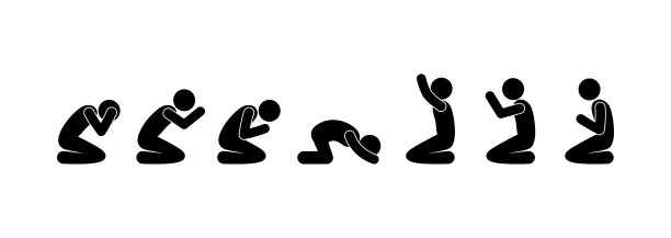 男人祈祷图标，跪着的一组人剪影，木棍人物象形文字图片下载