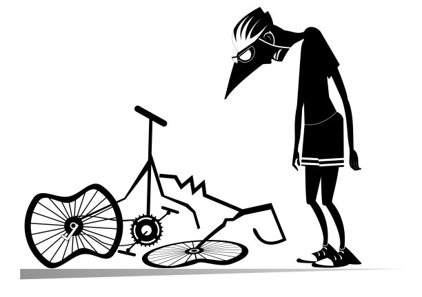 骑车人和一辆破自行车的孤立插图图片下载
