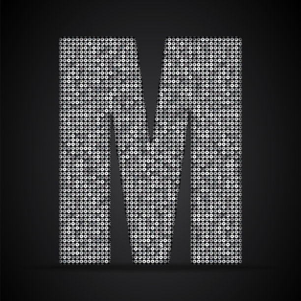 矢量亮片字母- m亮片字体形状的银点。图片下载