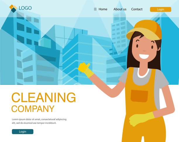 清洁公司登陆页面，穿制服的女人。图片下载