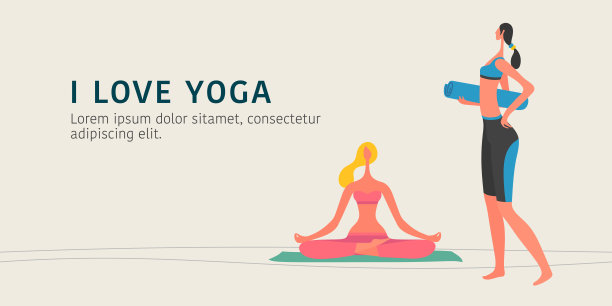 两个女人做瑜伽矢量插图在现代平面图形风格图片下载