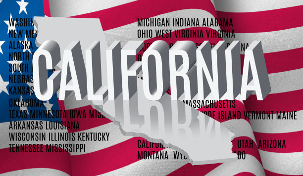 美国国旗背景上的加州题词图片下载