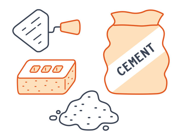 施工抹刀、砖、水泥袋、粉桩图片下载