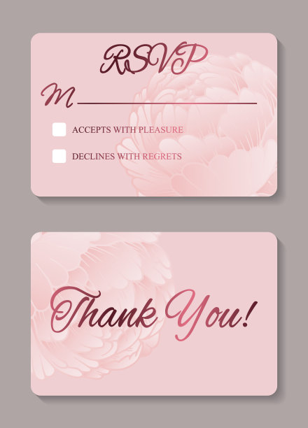 粉色的请帖和感谢卡。图片下载