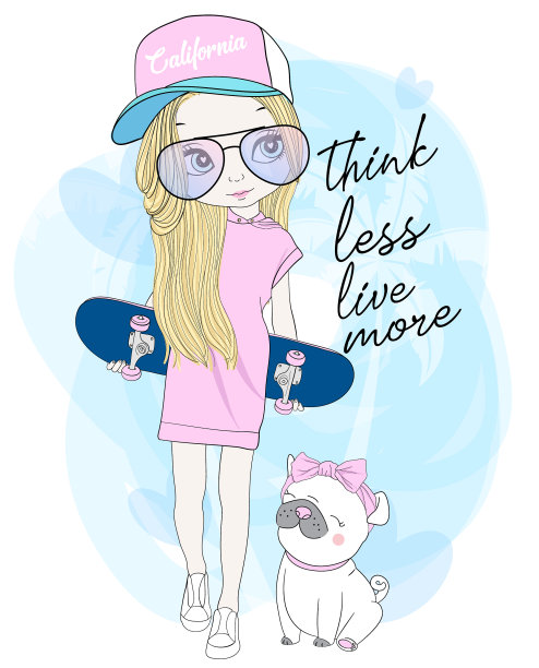 手绘可爱的女孩插图图片下载