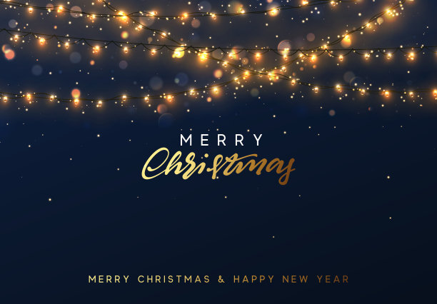 圣诞背景与明亮的现实花环。圣诞节的灯。圣诞假期。贺卡设计图片下载