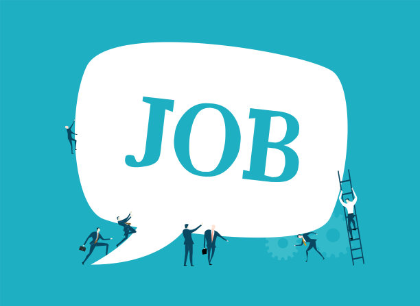 一群商业人士在一起工作，举着一个大的演讲泡泡，上面有工作的标志。象征合作，解决问题，思考创造性的想法，和团队合作的概念。图片下载