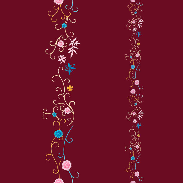 现代花卉无缝模式与传统装饰设计上樱桃色的背景图片下载