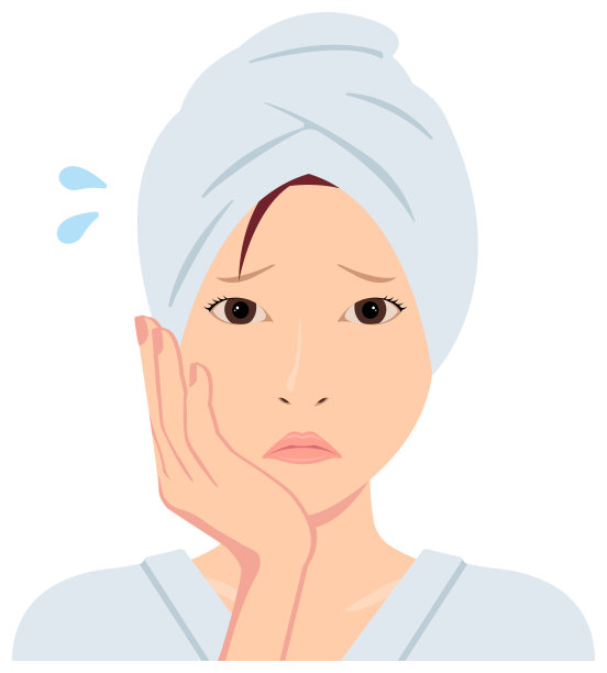 年轻的亚洲女性面部矢量插图(刚洗完澡)/烦恼，烦人图片下载