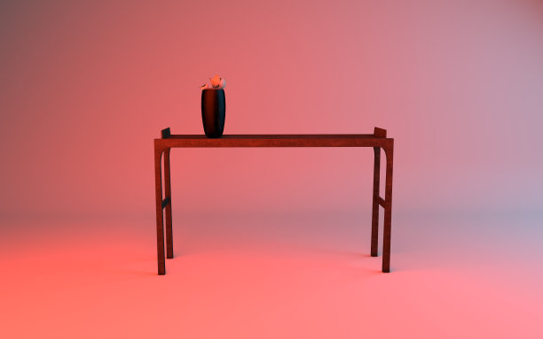 中国极简主义传统家具的粉红色背景下的长桌图片下载