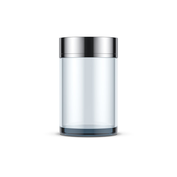 玻璃圆柱形罐模型化妆品与铬帽隔离在白色图片下载