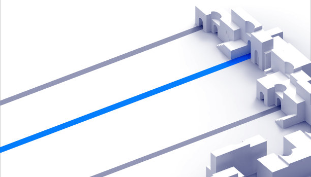 建筑商业概念组和折叠纸最小建筑现代蓝色道路概念黑白背景- 3d渲染图片下载