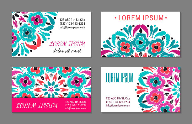 刺绣风格的花卉复古名片套。图片下载