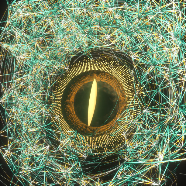 抽象机械眼球采用高科技线条，三维渲染。图片下载