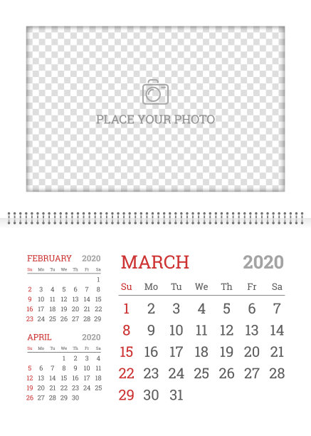 2020年3月的挂历计划器模板图片下载