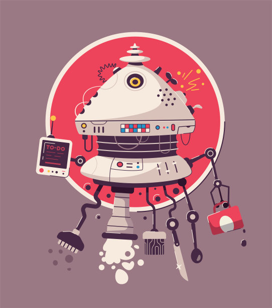 家庭主妇多用途助理平面矢量插图。塞伯朋克设计图片下载