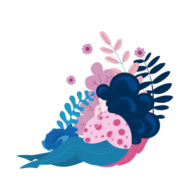 悲伤的胖女人坐在猫，正在经历负面情绪。平面风格的插图。图片下载