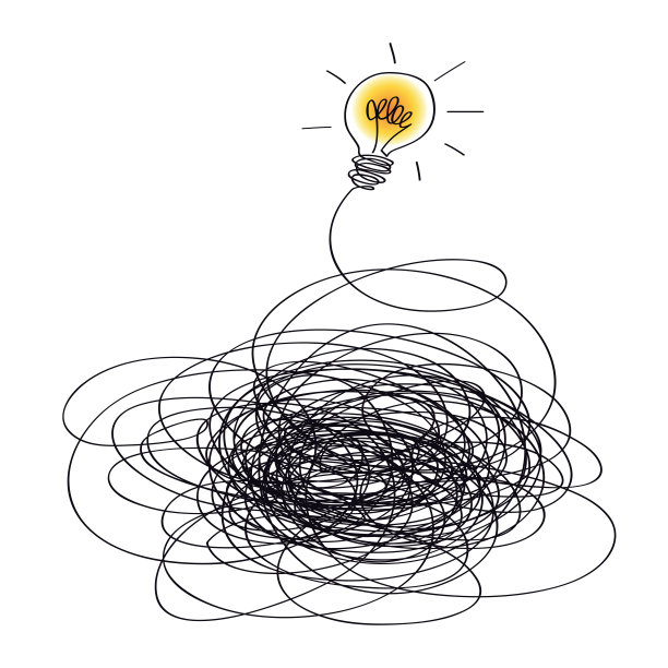 用灯泡解决复杂问题的概念。图片下载