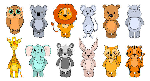 设动物可爱的孩子。在白色背景中孤立图片下载