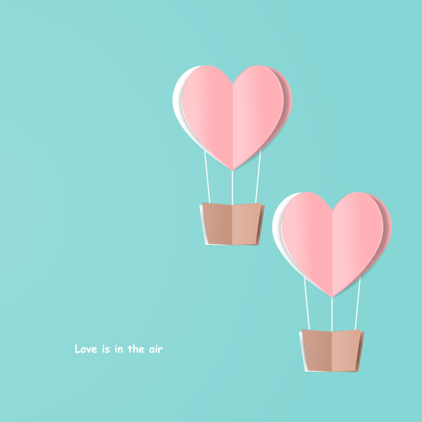 心形气球在甜美的蓝色背景，爱的象征快乐的女性，母亲，情人节，生日。文本空格。剪纸设计。矢量图图片下载