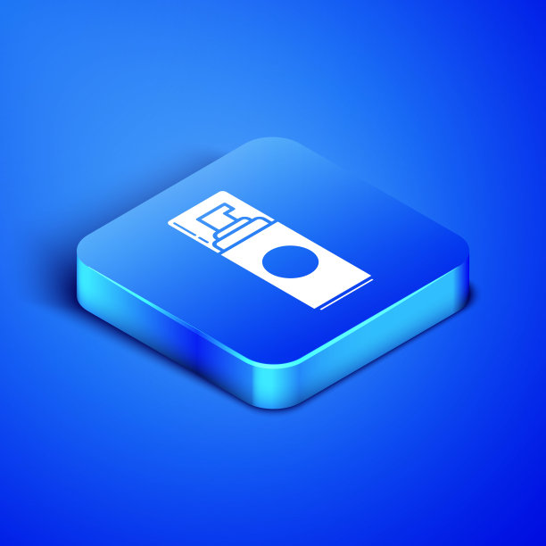 等距剃须凝胶泡沫图标孤立在蓝色背景。剃须膏。蓝色方块按钮。矢量图图片下载