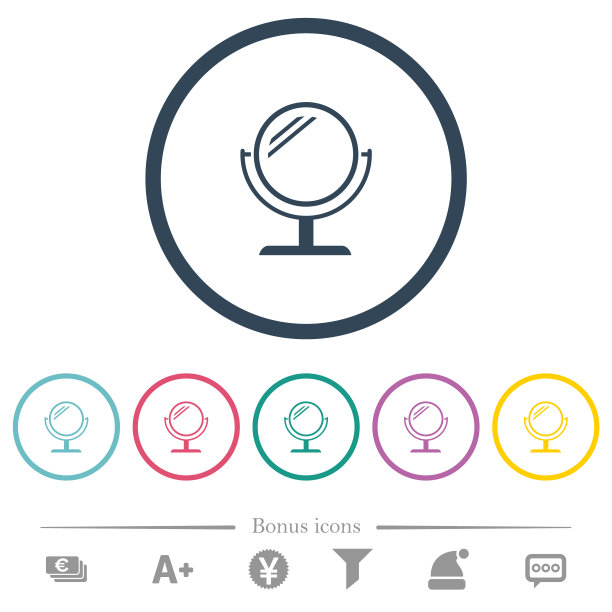 桌面镜子与反射平面颜色图标在圆形轮廓图片下载