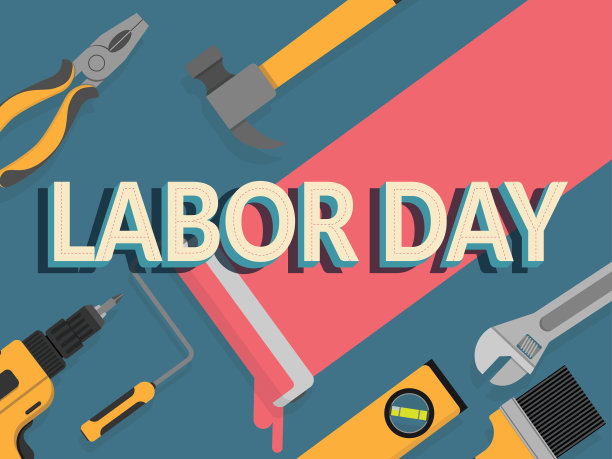 劳动节横幅。设计模板。矢量插图。文字劳动节装饰与修理工具为背景图片下载
