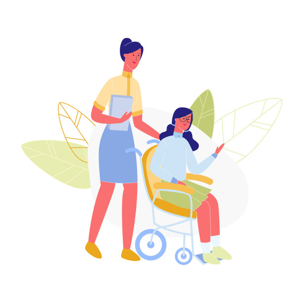 老师推坐在轮椅上的残疾女孩图片下载