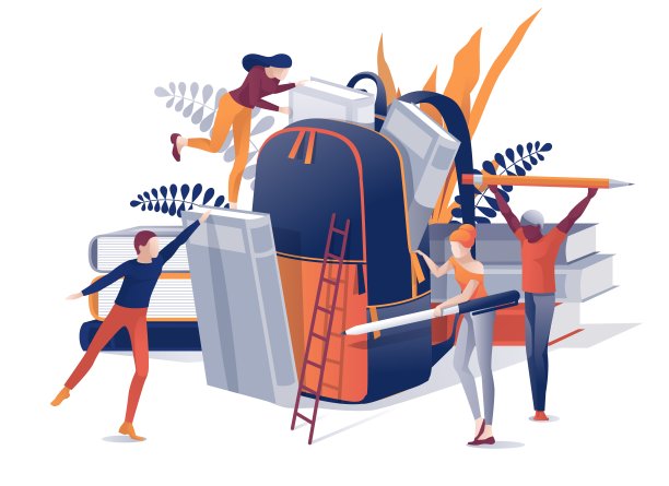 卡通人物把文具装在书包里图片下载