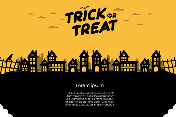 万圣节之夜和黑暗的小镇上的庙宇背景素材图片