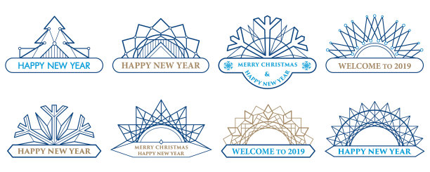 一套半圆形的圣诞装饰品。由线条构成的边界。几何新年图案。半圆的形状。图片下载