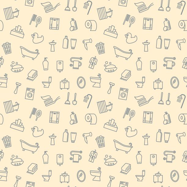 无缝背景与线性浴室符号。矢量图图片下载