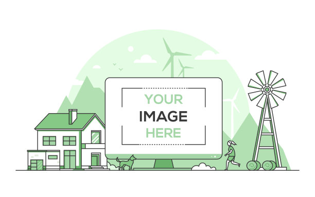 乡村景观-细线设计风格矢量插图图片下载