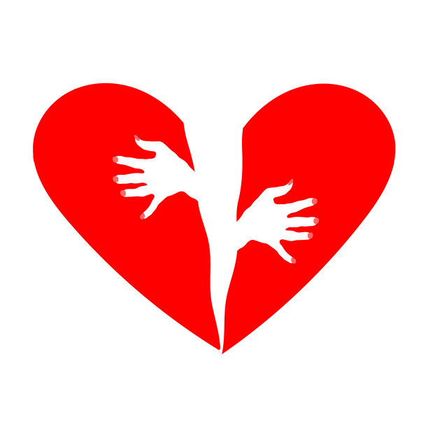破碎的心插图。女性双手背景上的两半颗心。爱和激情的隐喻图片下载