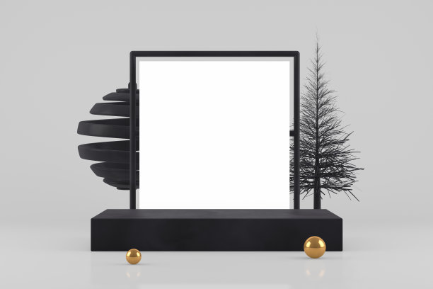 3D空框架与圣诞树抽象的最小新年，圣诞节的概念图片下载