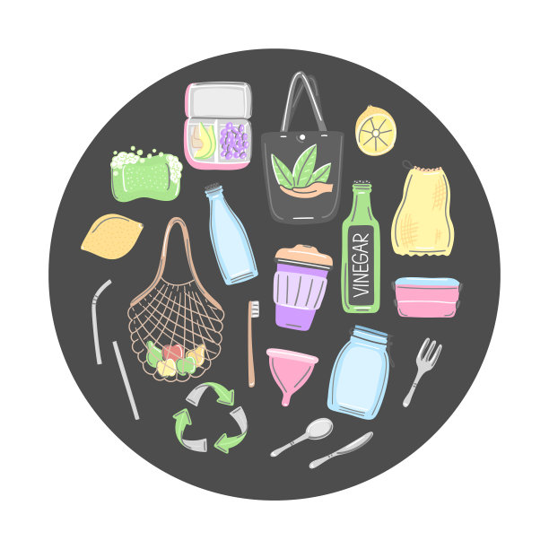 手画零废物物体为圆形。环保的生活方式。拯救地球。自然的护理。素食主义者。没有塑料。走绿色图片下载