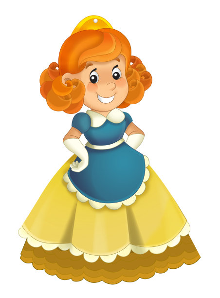 卡通人物-公主愉快的站着和微笑-孤立的白色背景图片下载