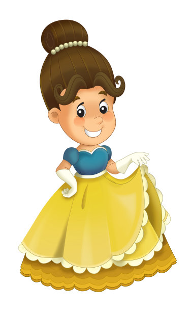 卡通人物-公主愉快的站着和微笑-孤立的白色背景图片下载