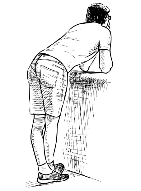 年轻的城里人站在河堤上守望图片下载