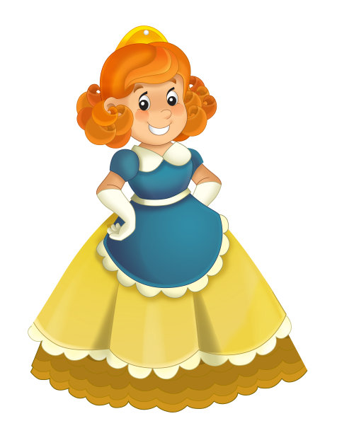 卡通人物-公主愉快的站着和微笑-孤立的白色背景图片下载