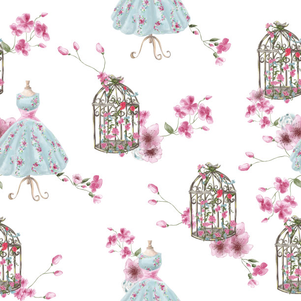 复古水彩手绘优雅无缝图案图片下载