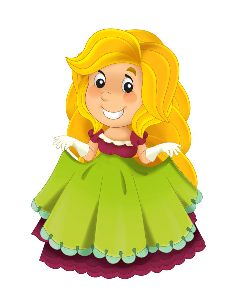 卡通人物-公主愉快的站着和微笑-孤立的白色背景图片下载