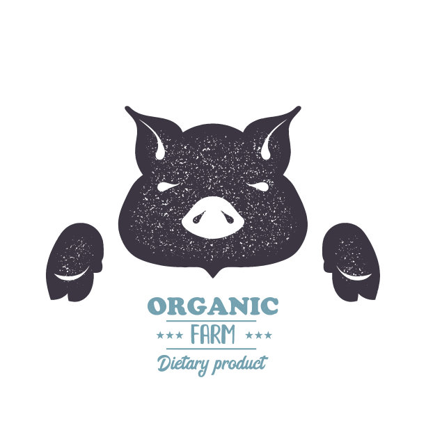 猪，猪肉，烧烤复古剪影。图片下载