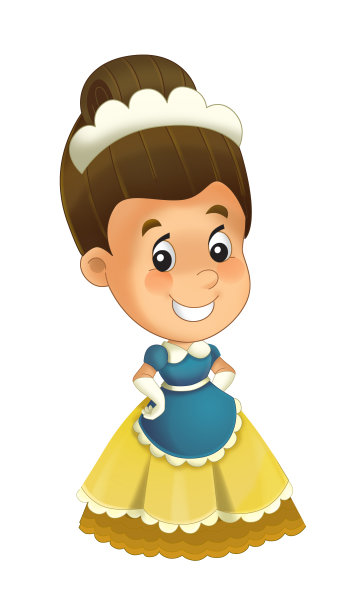 卡通人物-公主愉快的站着和微笑-孤立的白色背景图片下载